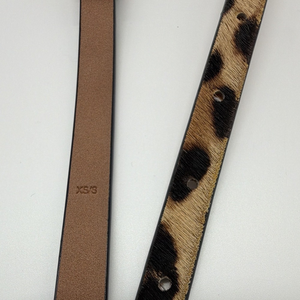 J.CREW Women's Leather Skinny Leopard Animal Print Belt Calf Hair S - Picture 2 of 5